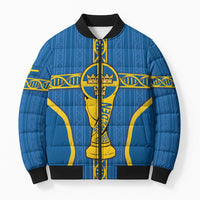 Custom Sweden Football Bomber Puffer Jacket Three Crowns Golden DNA Trophy