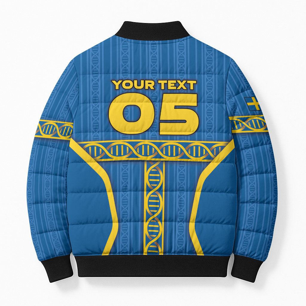 Custom Sweden Football Bomber Puffer Jacket Three Crowns Golden DNA Trophy