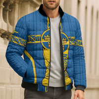 Custom Sweden Football Bomber Puffer Jacket Three Crowns Golden DNA Trophy