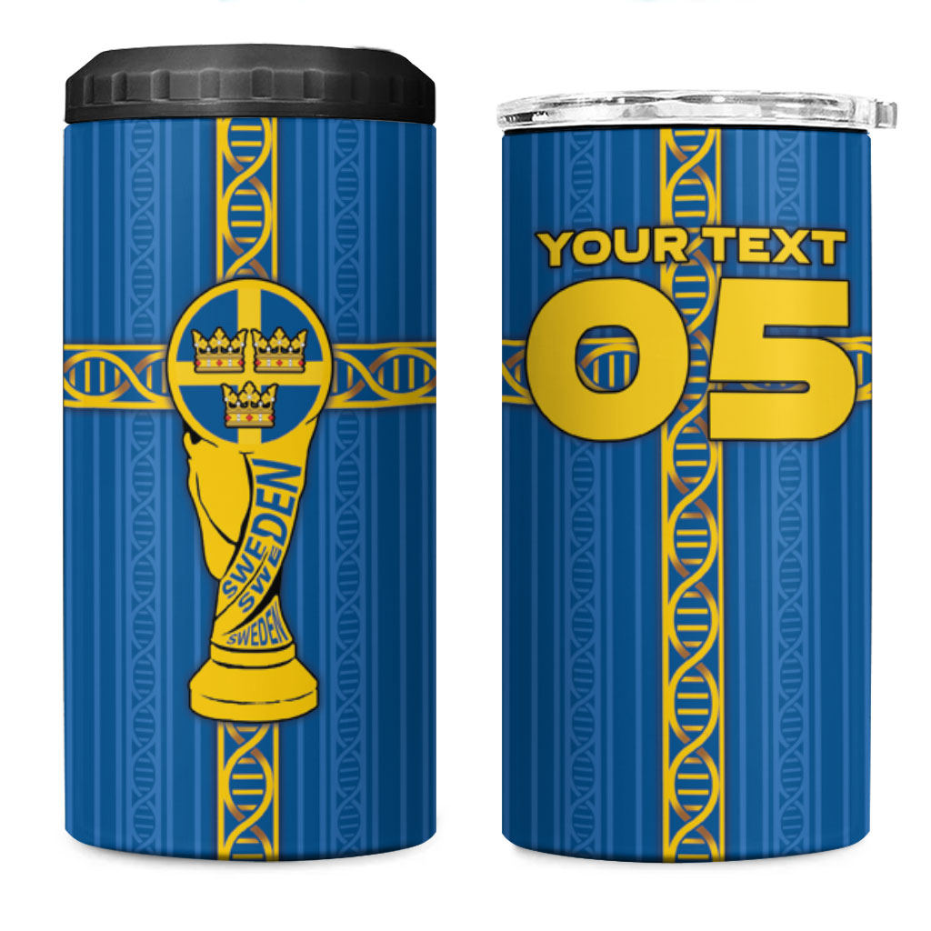 Custom Sweden Football 4 in 1 Can Cooler Tumbler Three Crowns Golden DNA Trophy