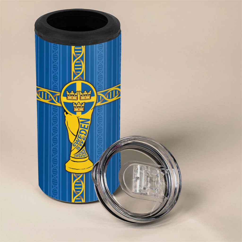 Custom Sweden Football 4 in 1 Can Cooler Tumbler Three Crowns Golden DNA Trophy