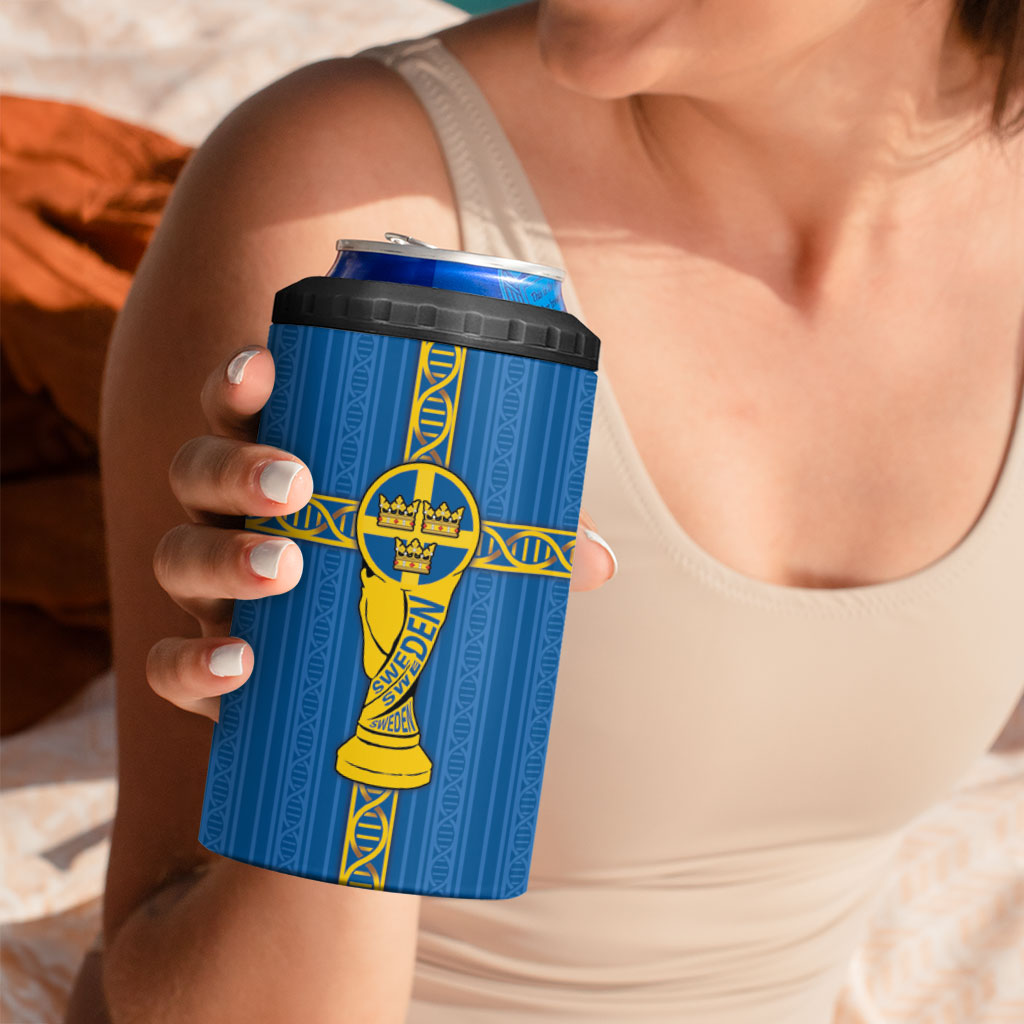 Custom Sweden Football 4 in 1 Can Cooler Tumbler Three Crowns Golden DNA Trophy