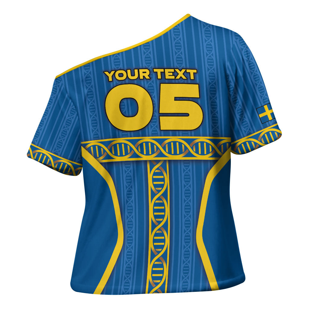 Custom Sweden Football Cross Shoulder Shirt Three Crowns Golden DNA Trophy