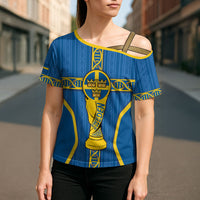 Custom Sweden Football Cross Shoulder Shirt Three Crowns Golden DNA Trophy