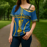 Custom Sweden Football Cross Shoulder Shirt Three Crowns Golden DNA Trophy