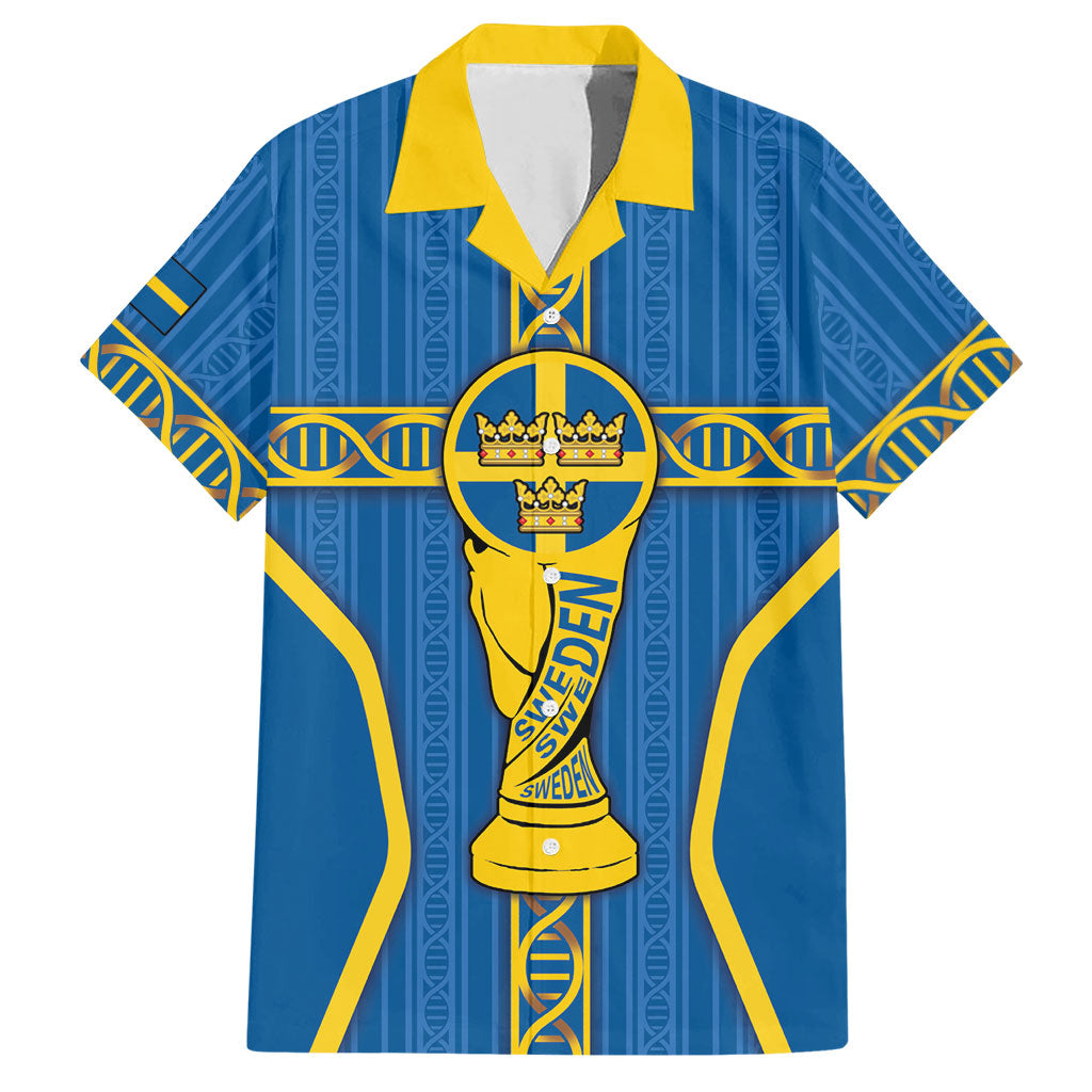 Custom Sweden Football Hawaiian Shirt Three Crowns Golden DNA Trophy