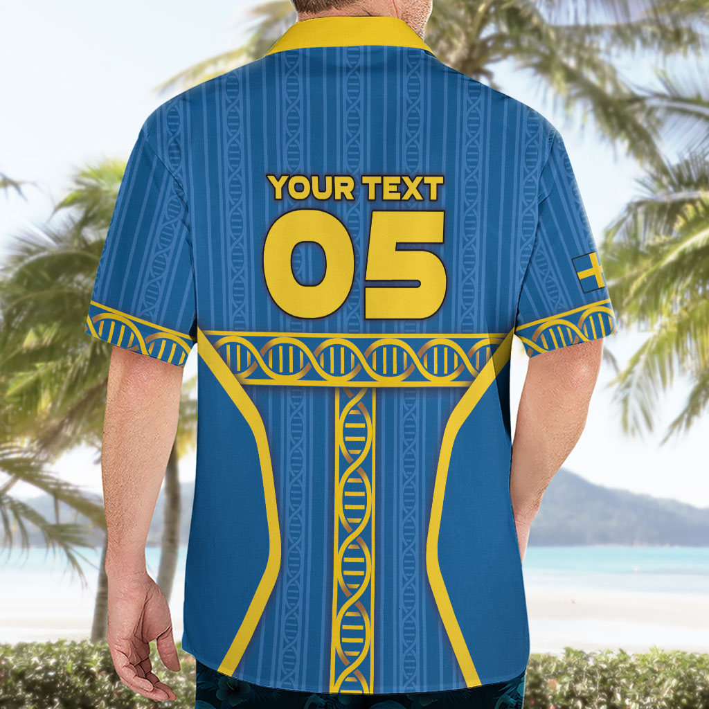 Custom Sweden Football Hawaiian Shirt Three Crowns Golden DNA Trophy