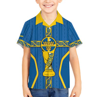 Custom Sweden Football Hawaiian Shirt Three Crowns Golden DNA Trophy