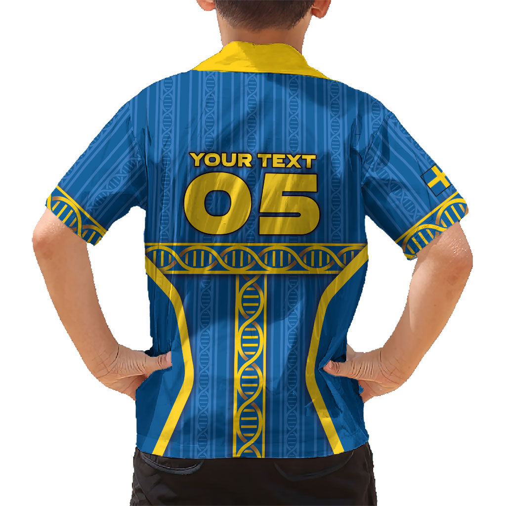 Custom Sweden Football Hawaiian Shirt Three Crowns Golden DNA Trophy