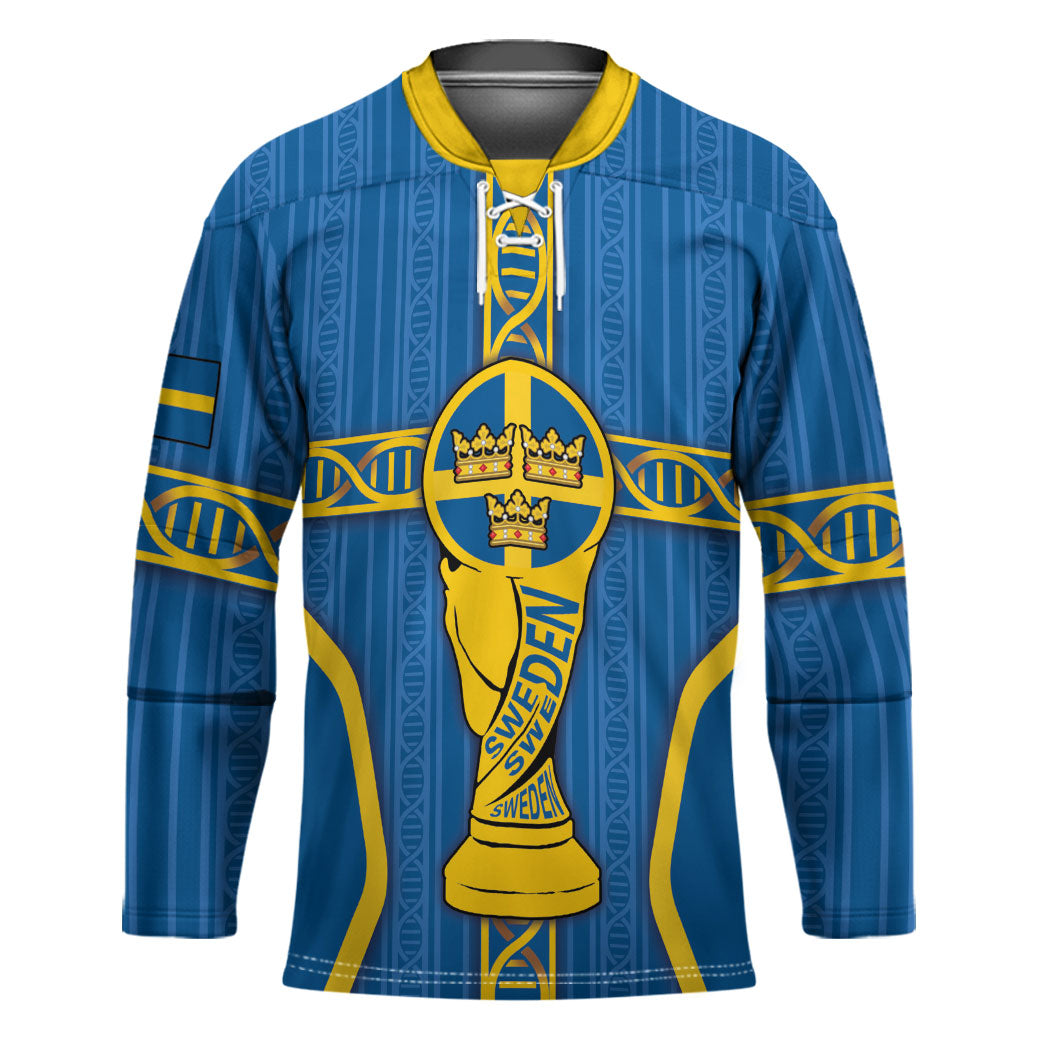 Custom Sweden Football Hockey Jersey Three Crowns Golden DNA Trophy