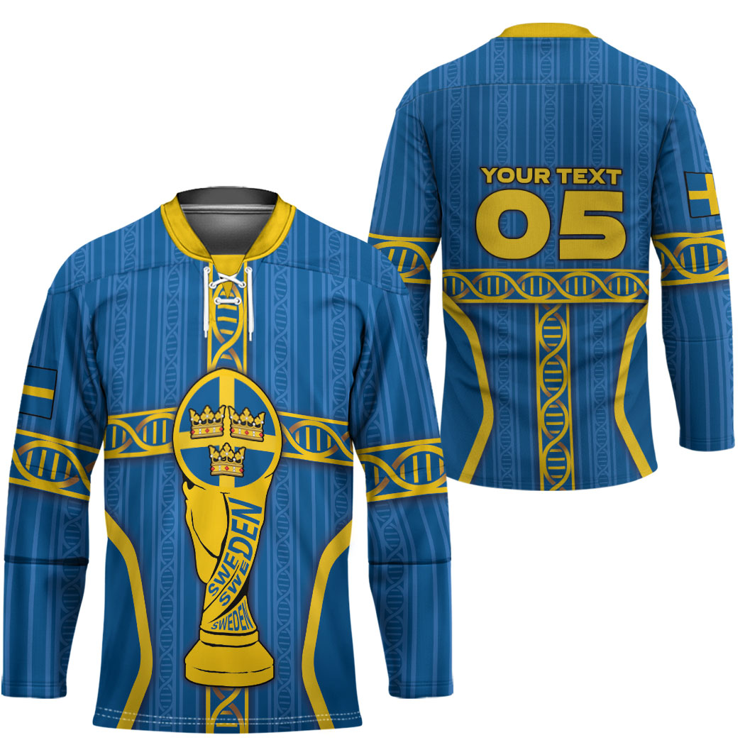 Custom Sweden Football Hockey Jersey Three Crowns Golden DNA Trophy