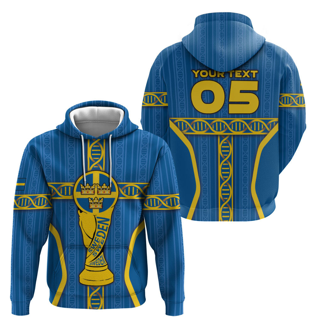 Custom Sweden Football Hoodie Three Crowns Golden DNA Trophy