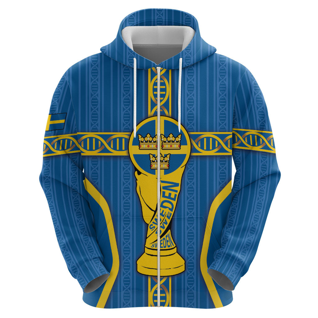 Custom Sweden Football Hoodie Three Crowns Golden DNA Trophy