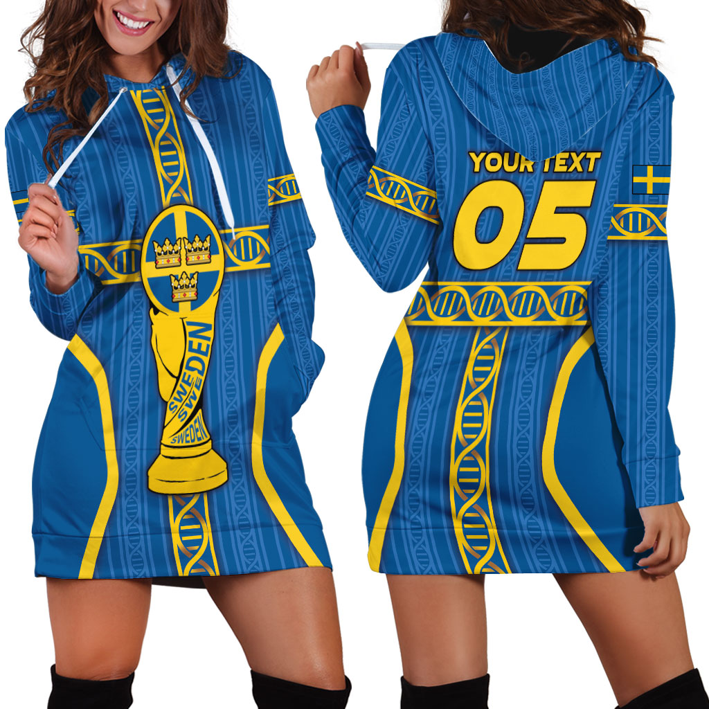 Custom Sweden Football Hoodie Dress Three Crowns Golden DNA Trophy