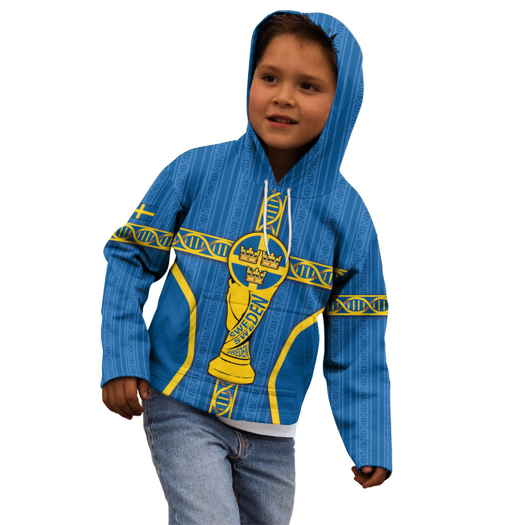 Custom Sweden Football Kid Hoodie Three Crowns Golden DNA Trophy