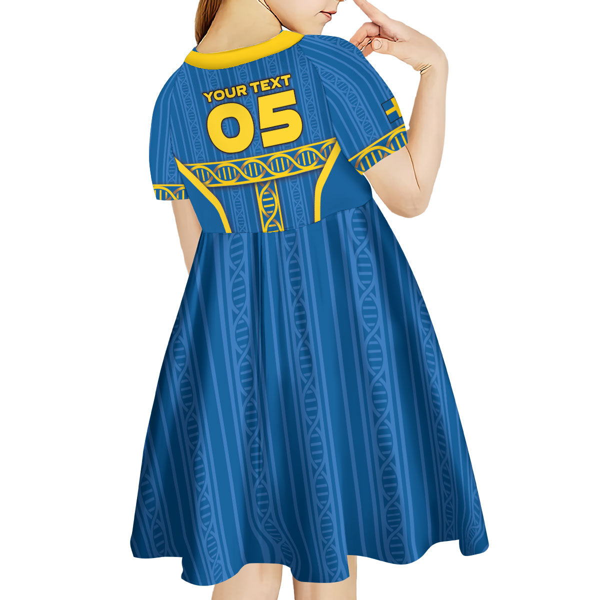 Custom Sweden Football Kid Short Sleeve Dress Three Crowns Golden DNA Trophy