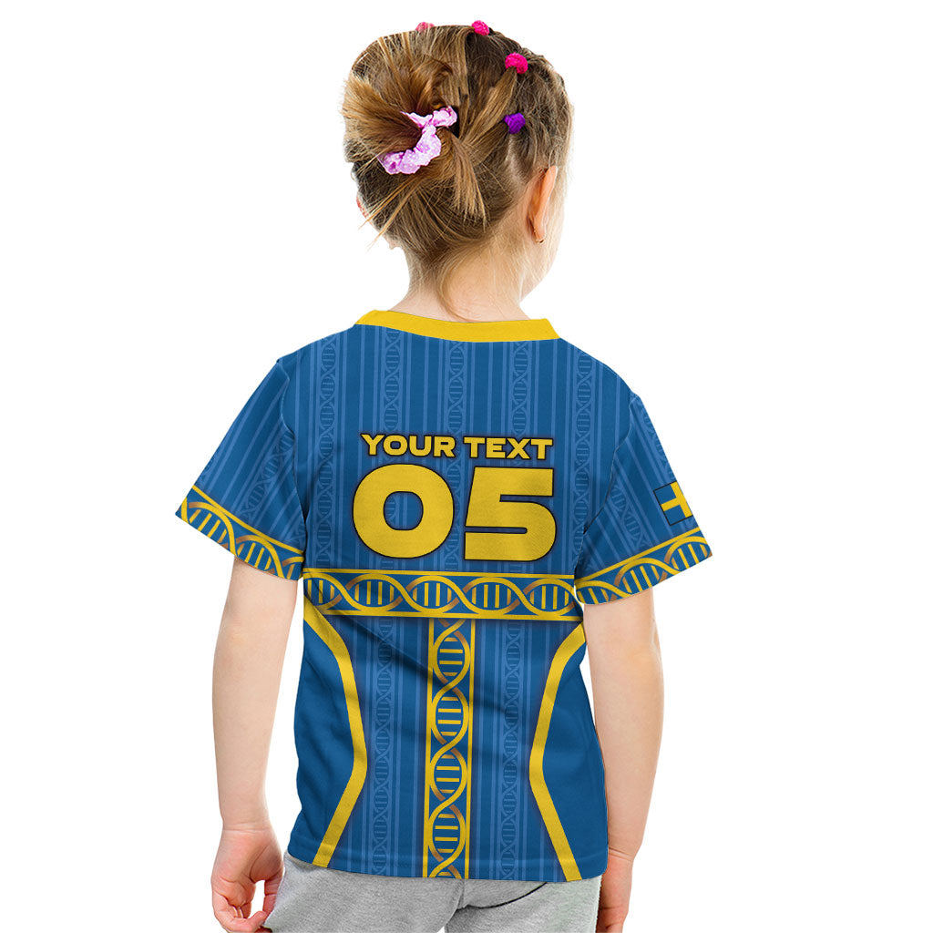 Custom Sweden Football Kid T Shirt Three Crowns Golden DNA Trophy