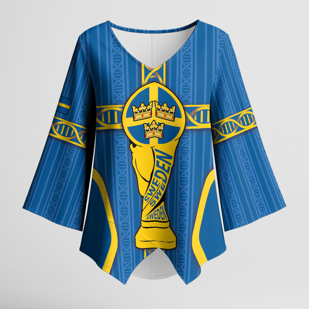 Custom Sweden Football Kimono Sleeve Blouse Three Crowns Golden DNA Trophy