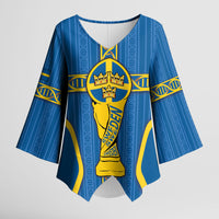 Custom Sweden Football Kimono Sleeve Blouse Three Crowns Golden DNA Trophy