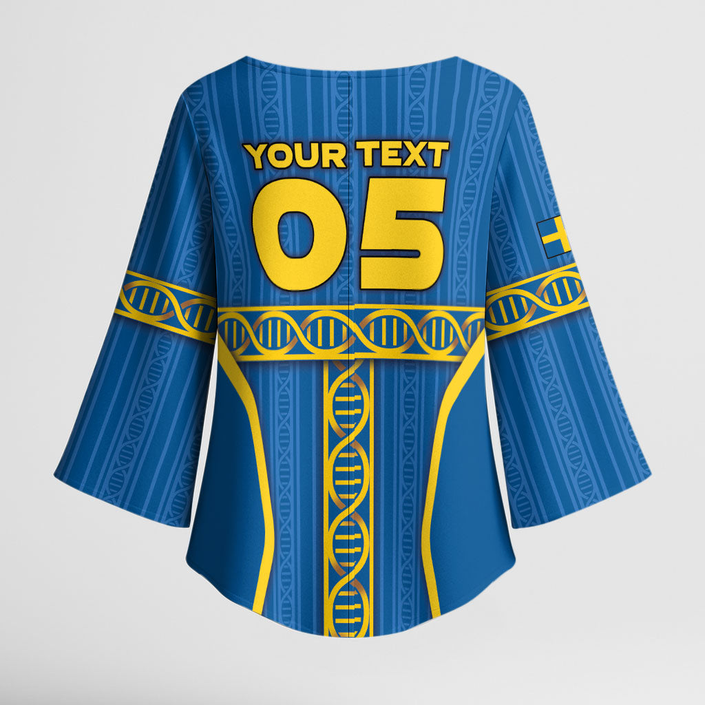 Custom Sweden Football Kimono Sleeve Blouse Three Crowns Golden DNA Trophy