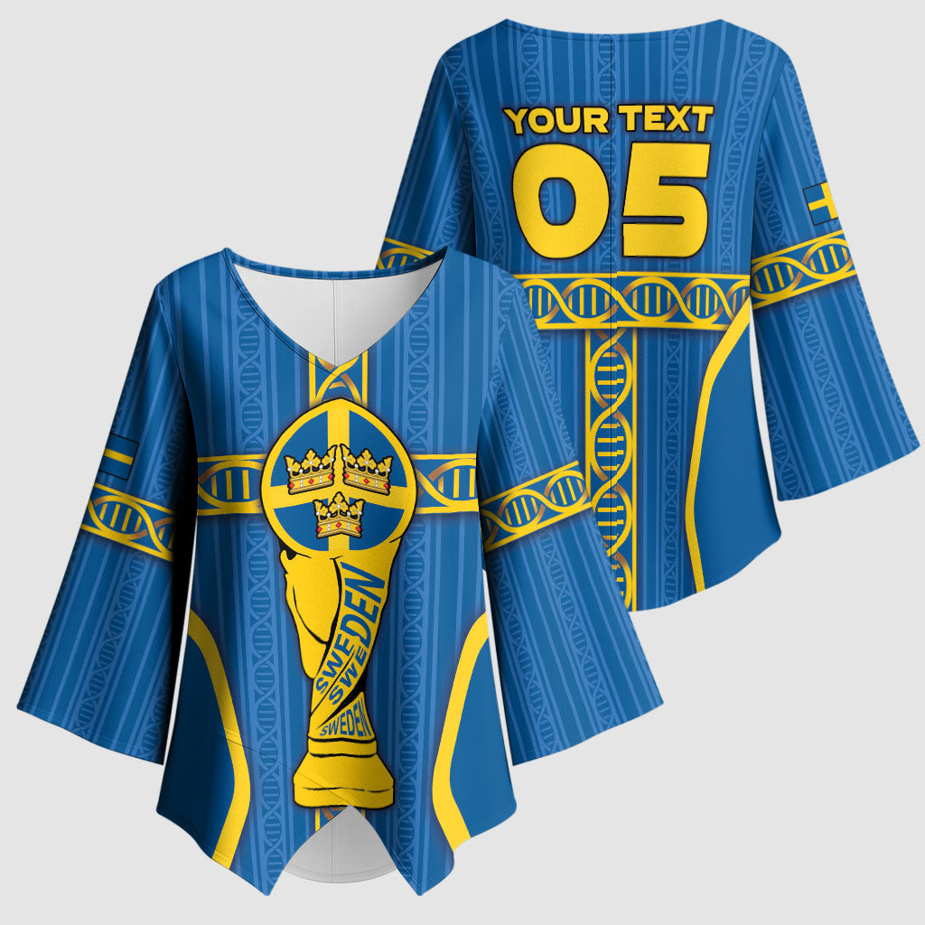 Custom Sweden Football Kimono Sleeve Blouse Three Crowns Golden DNA Trophy