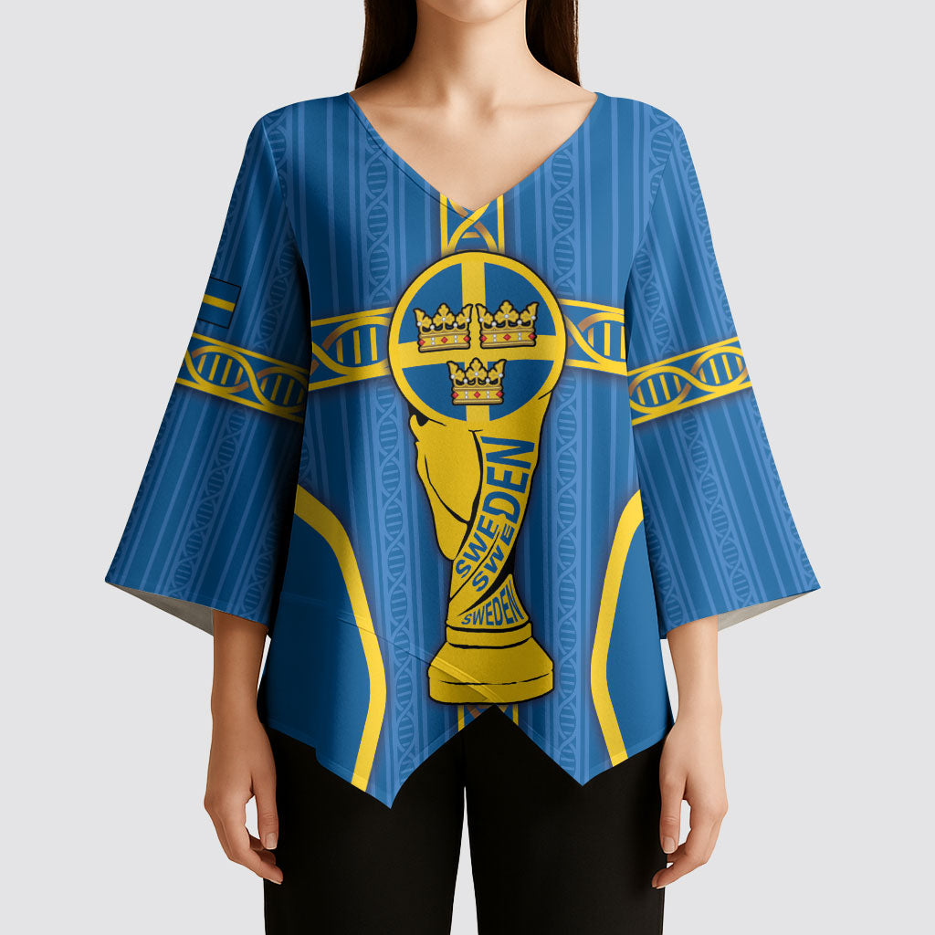 Custom Sweden Football Kimono Sleeve Blouse Three Crowns Golden DNA Trophy