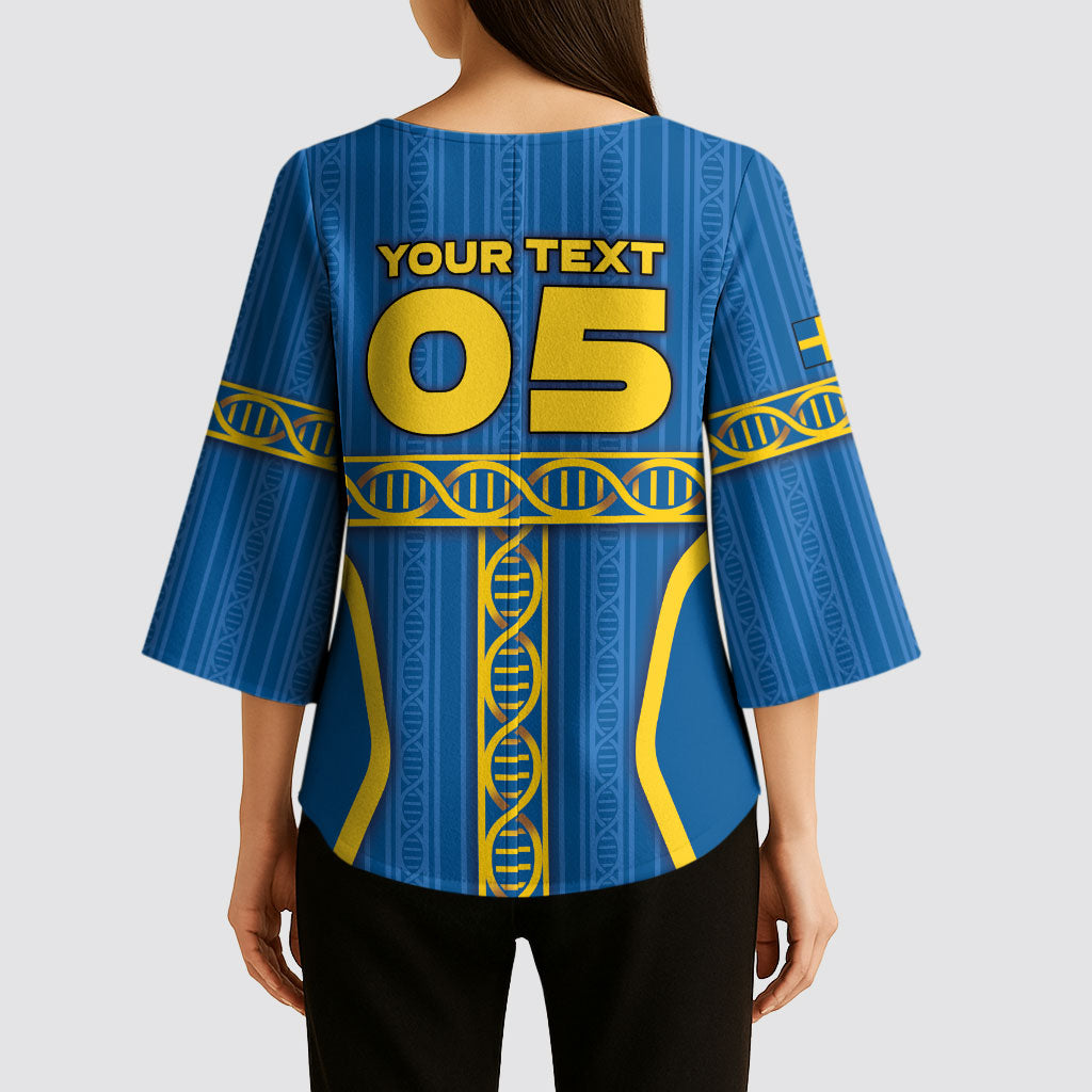 Custom Sweden Football Kimono Sleeve Blouse Three Crowns Golden DNA Trophy