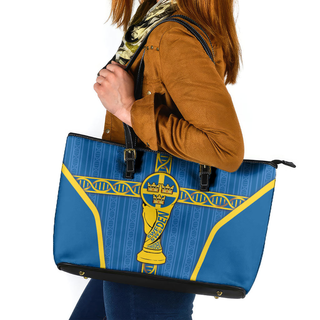Sweden Football Leather Tote Bag Three Crowns Golden DNA Trophy