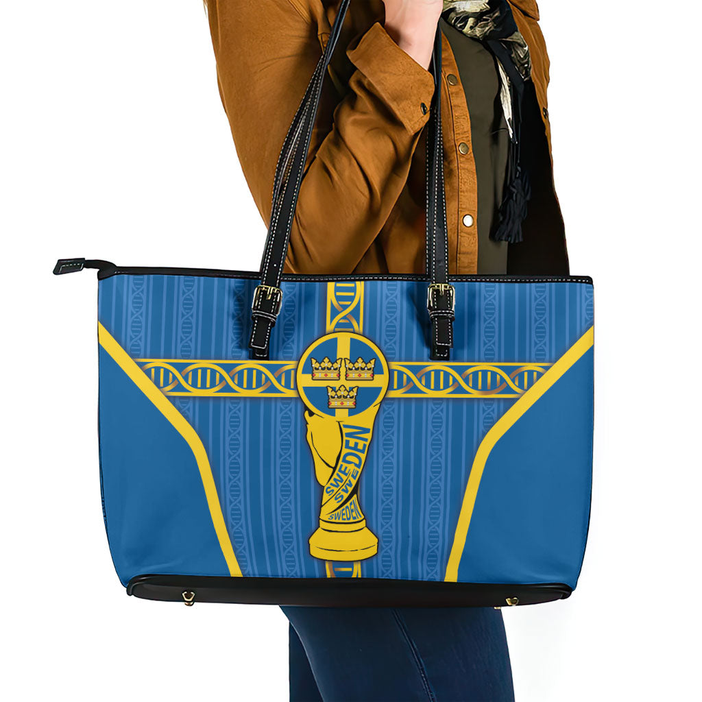 Sweden Football Leather Tote Bag Three Crowns Golden DNA Trophy
