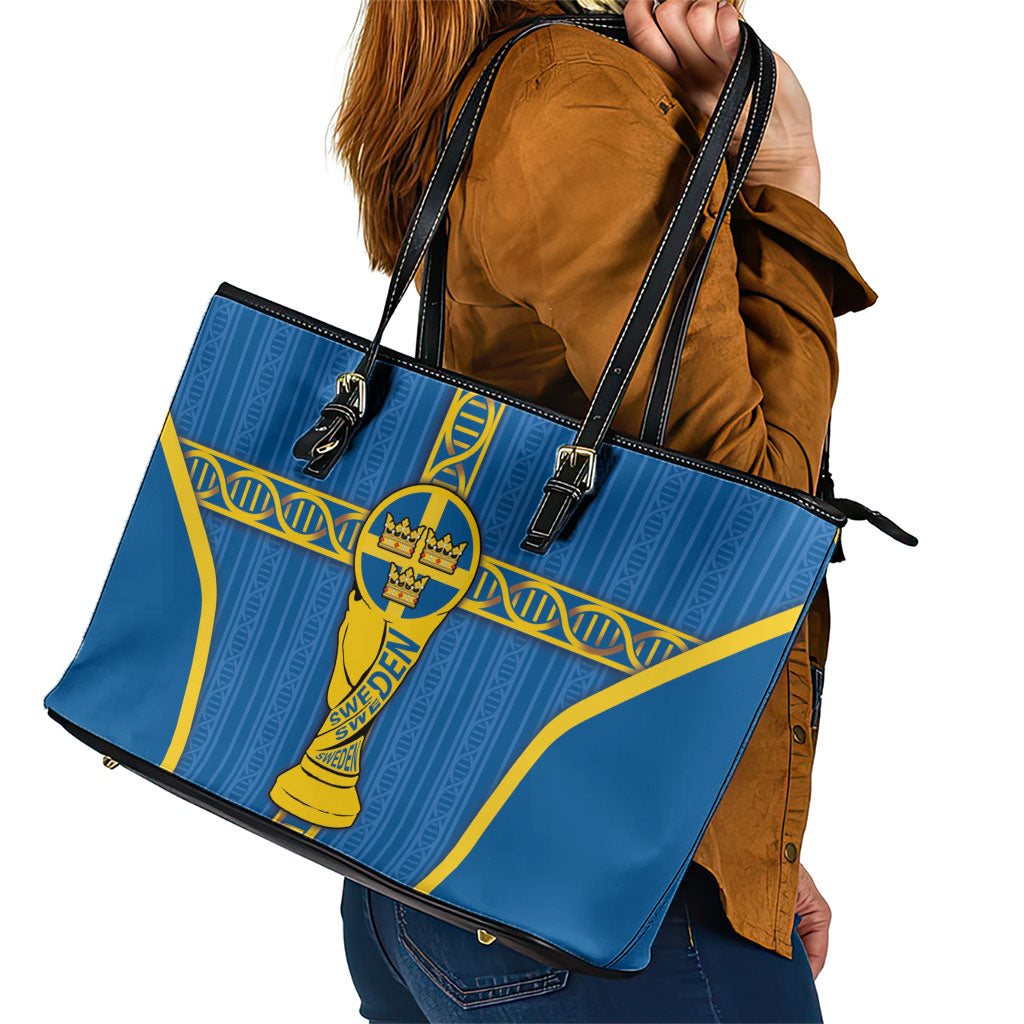 Sweden Football Leather Tote Bag Three Crowns Golden DNA Trophy