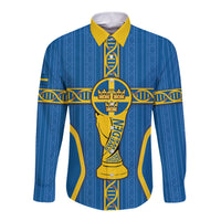 Custom Sweden Football Long Sleeve Button Shirt Three Crowns Golden DNA Trophy
