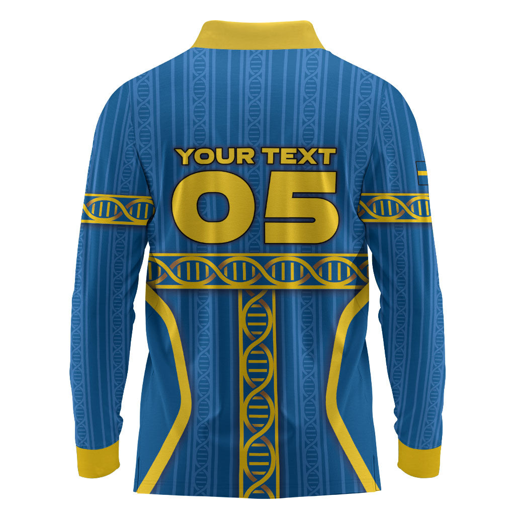 Custom Sweden Football Long Sleeve Polo Shirt Three Crowns Golden DNA Trophy