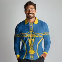 Custom Sweden Football Long Sleeve Polo Shirt Three Crowns Golden DNA Trophy