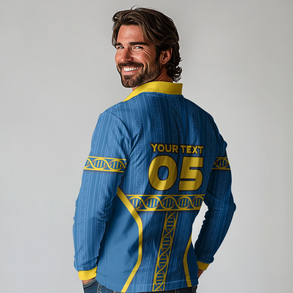 Custom Sweden Football Long Sleeve Polo Shirt Three Crowns Golden DNA Trophy