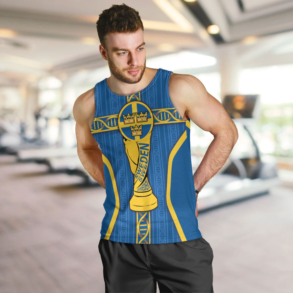 Custom Sweden Football Men Tank Top Three Crowns Golden DNA Trophy
