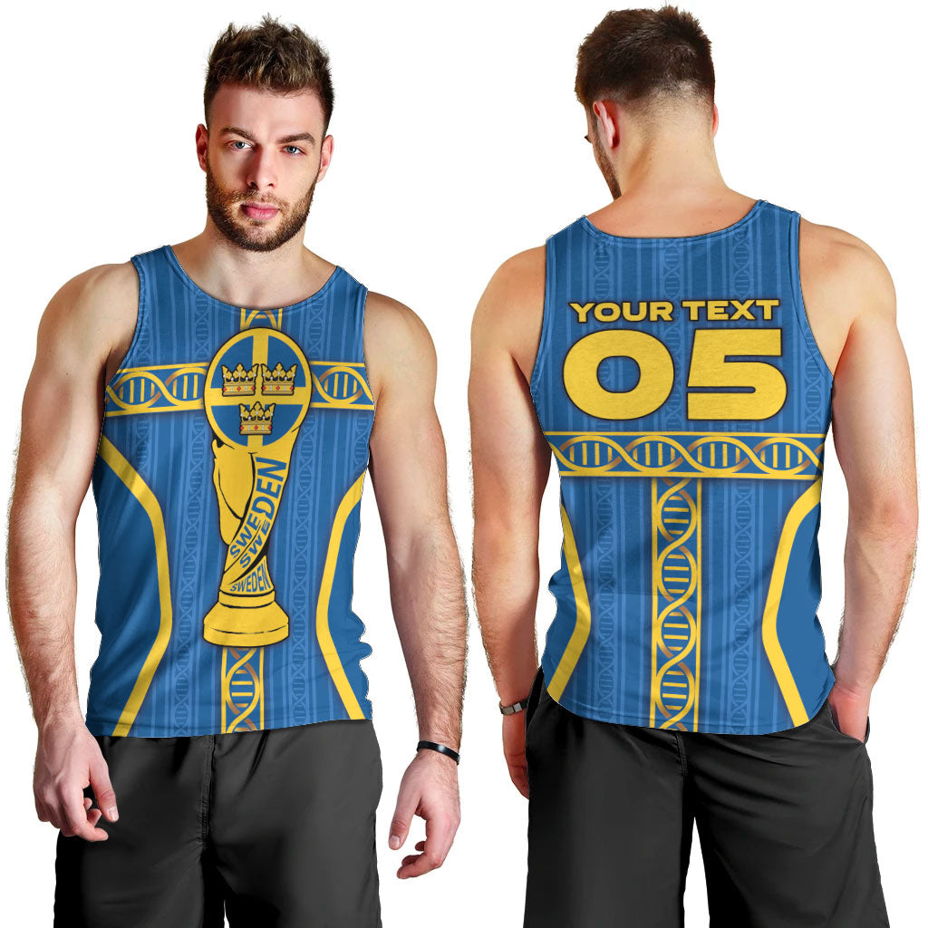 Custom Sweden Football Men Tank Top Three Crowns Golden DNA Trophy
