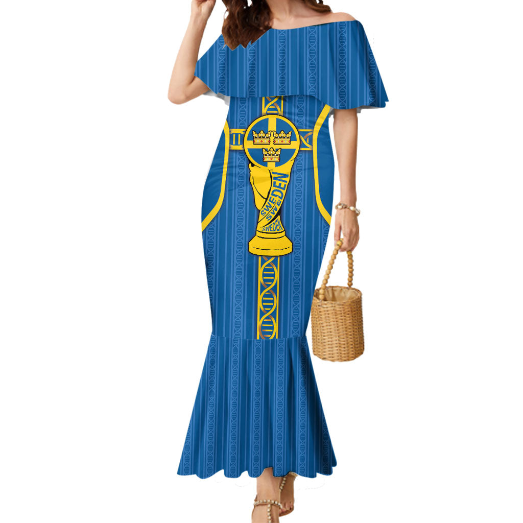 Custom Sweden Football Mermaid Dress Three Crowns Golden DNA Trophy