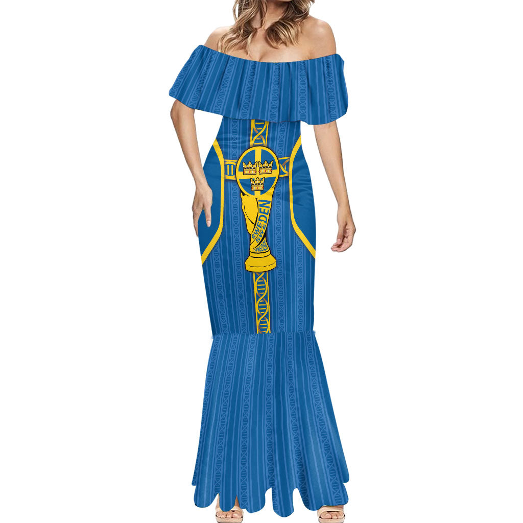 Custom Sweden Football Mermaid Dress Three Crowns Golden DNA Trophy