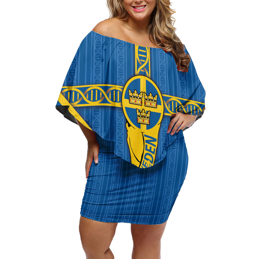 Custom Sweden Football Off Shoulder Short Dress Three Crowns Golden DNA Trophy