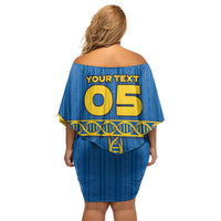 Custom Sweden Football Off Shoulder Short Dress Three Crowns Golden DNA Trophy