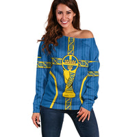 Custom Sweden Football Off Shoulder Sweater Three Crowns Golden DNA Trophy