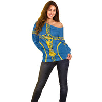 Custom Sweden Football Off Shoulder Sweater Three Crowns Golden DNA Trophy