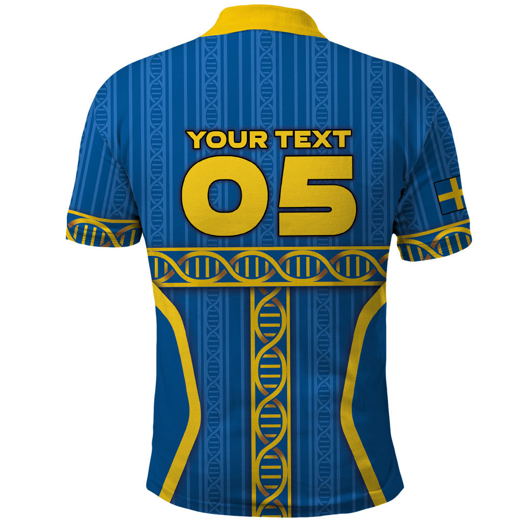 Custom Sweden Football Polo Shirt Three Crowns Golden DNA Trophy