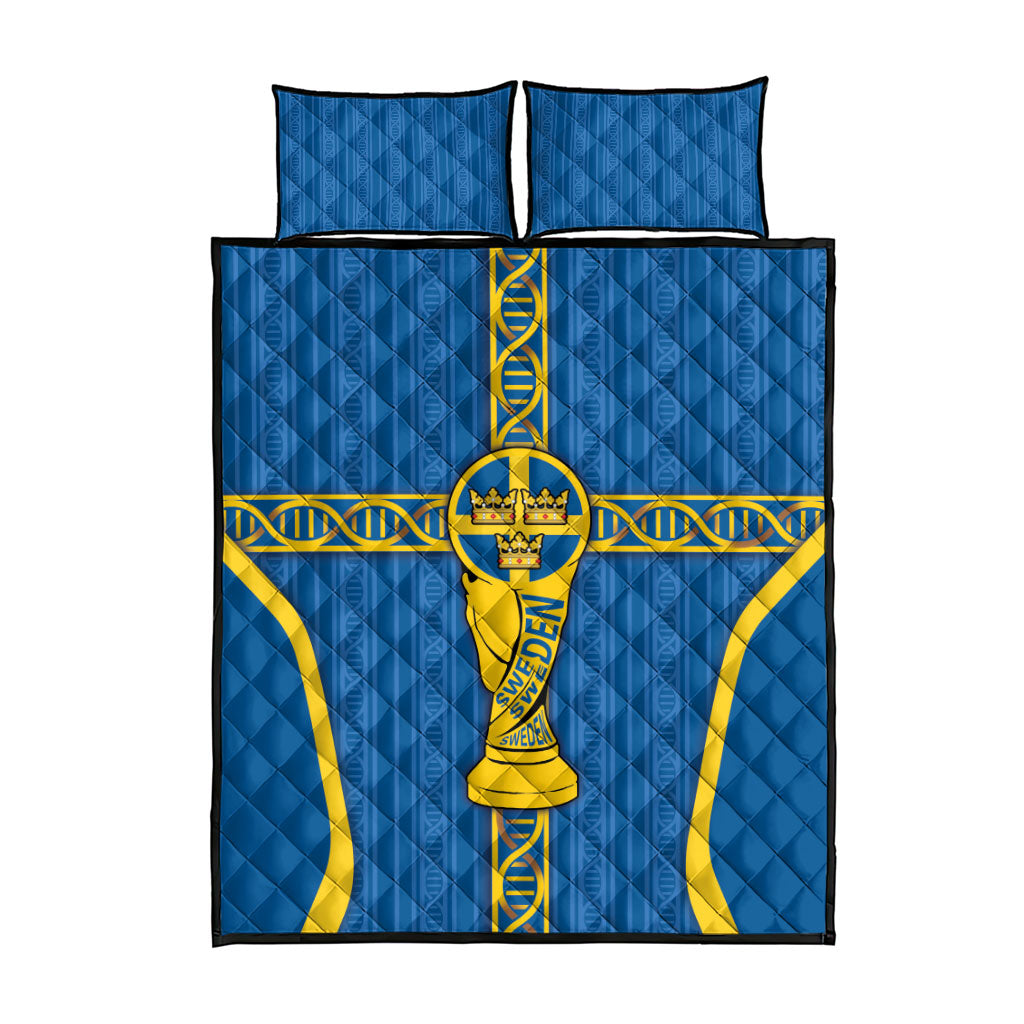 Sweden Football Quilt Bed Set Three Crowns Golden DNA Trophy