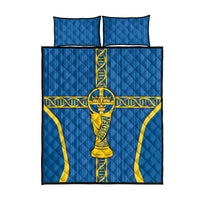 Sweden Football Quilt Bed Set Three Crowns Golden DNA Trophy
