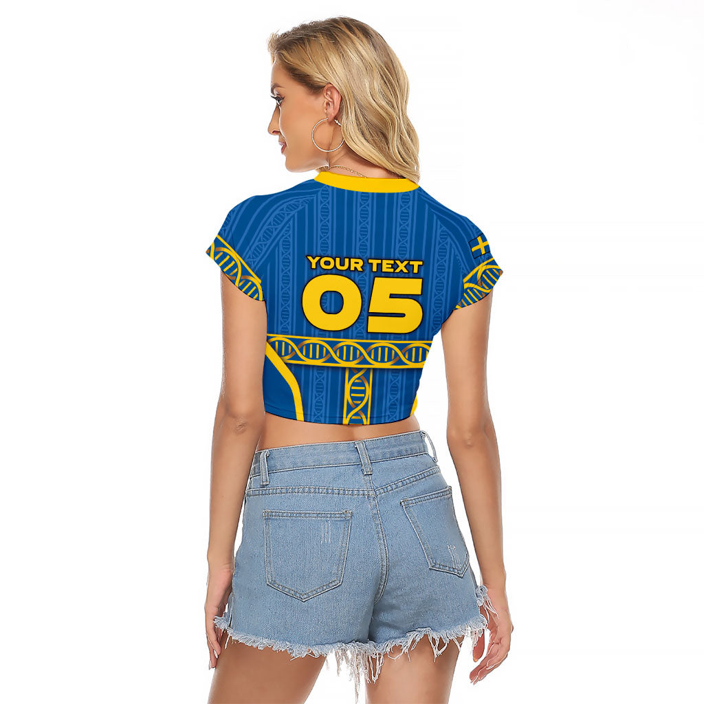Custom Sweden Football Raglan Cropped T Shirt Three Crowns Golden DNA Trophy