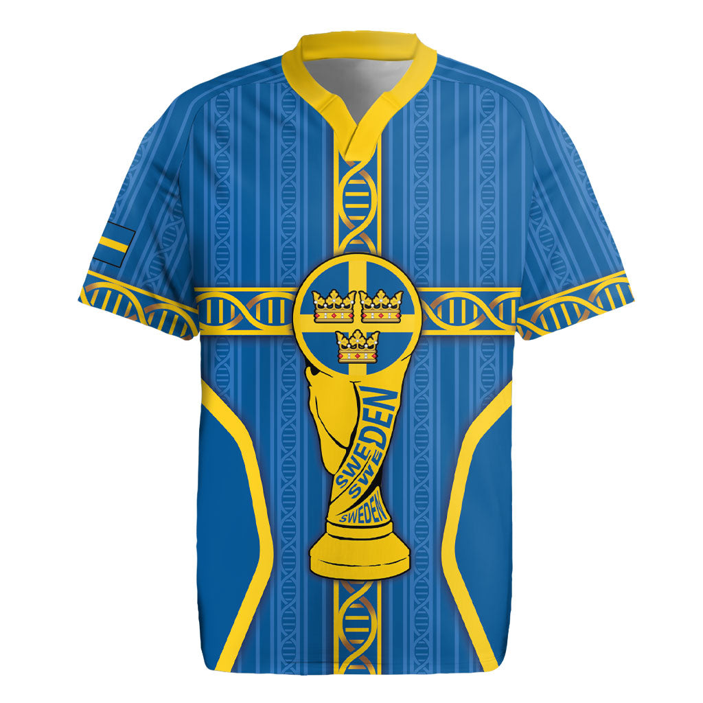 Custom Sweden Football Rugby Jersey Three Crowns Golden DNA Trophy