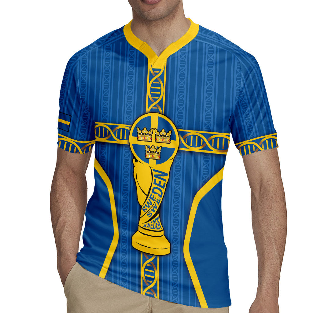 Custom Sweden Football Rugby Jersey Three Crowns Golden DNA Trophy