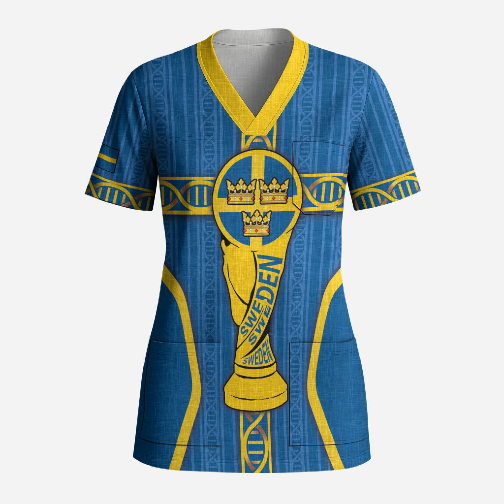 Custom Sweden Football Scrub Top Three Crowns Golden DNA Trophy