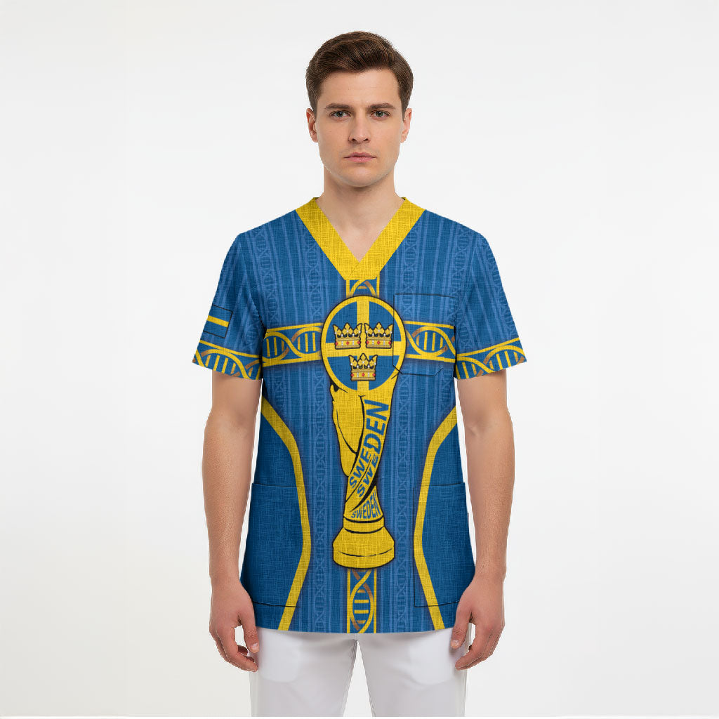 Custom Sweden Football Scrub Top Three Crowns Golden DNA Trophy